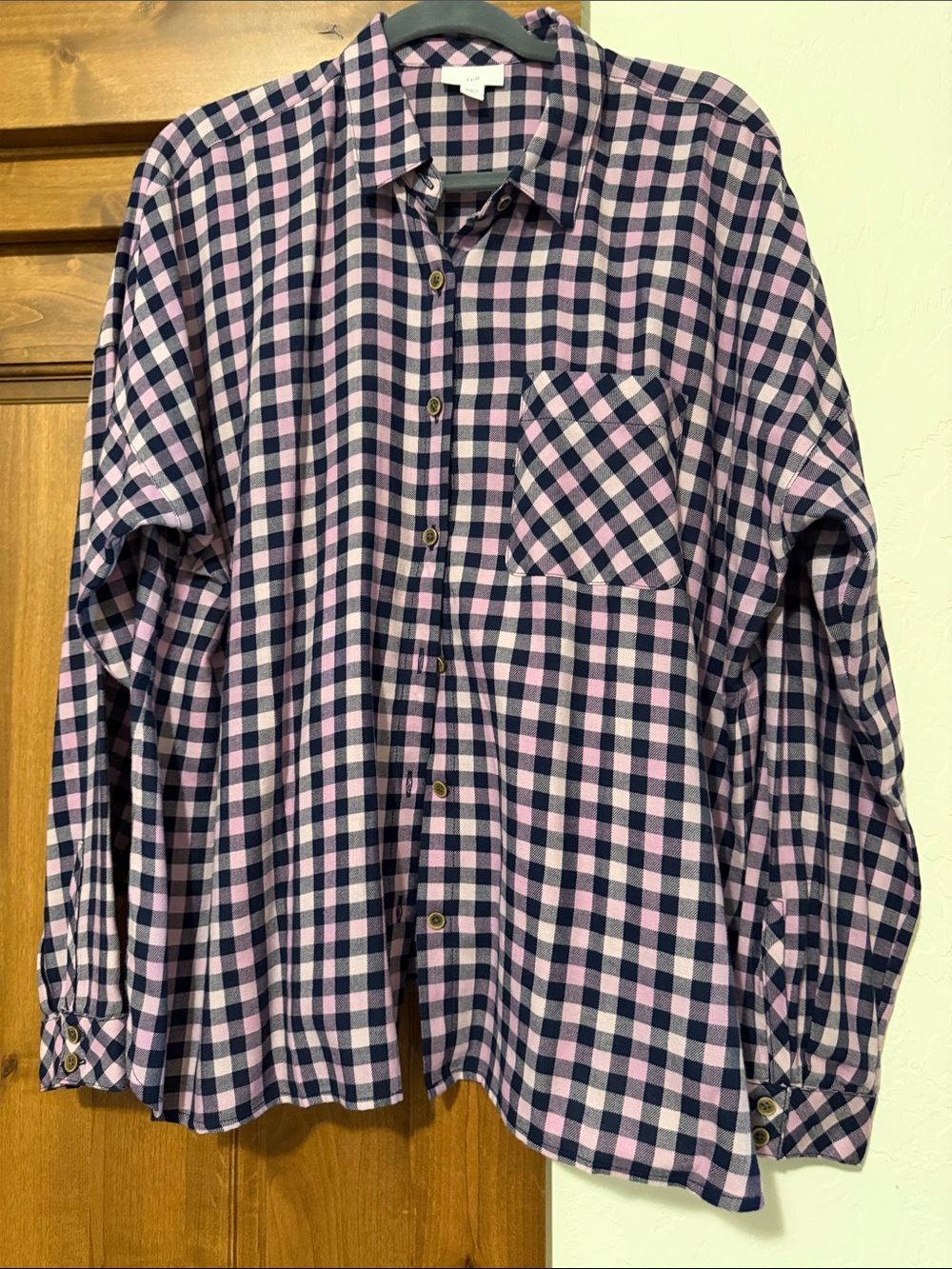 J. Jill Navy and Pink Check Button-Down Shirt
